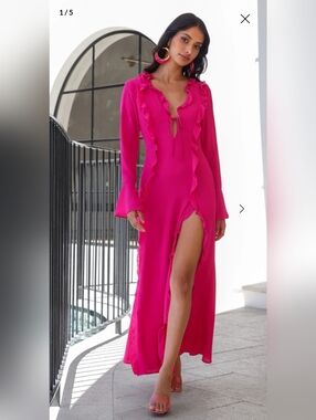 NEW Runaway The Label Oxana Dress Long Sleeve Hot Pink Ruffle Coquette Small